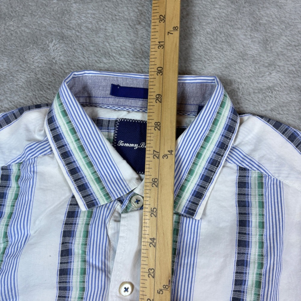 Tommy Bahama Shirts Men Medium Striped Cotton Silk Long Sleeve White Blue Green - Picture 5 of 7